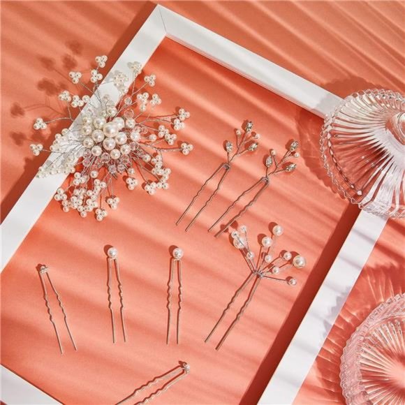 44 Pieces Wedding Hair Comb Faux Pearl Crystal Bride Hair Accessories Hair Side main image 5